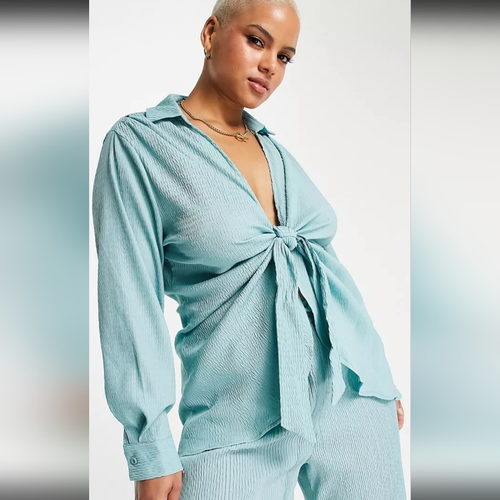 Misguided Crinkle Tie Front Blouse